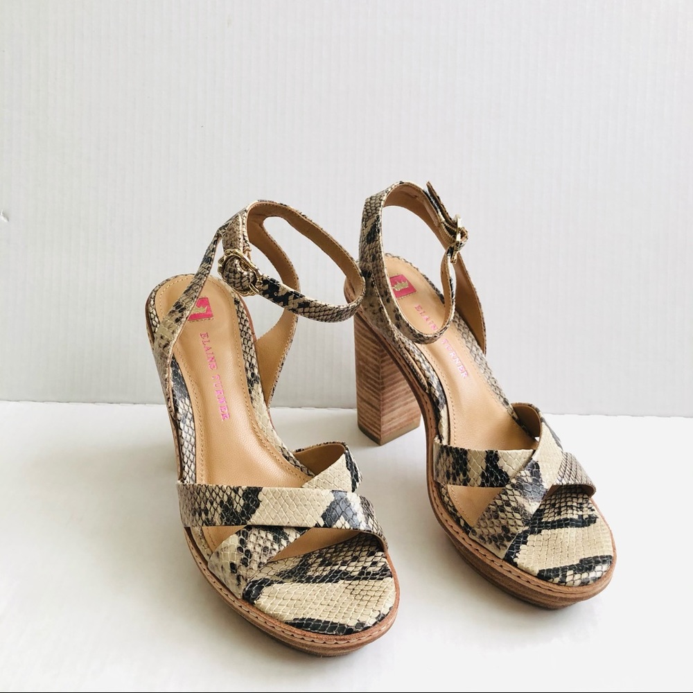 ELAINE TURNER Python Leather Sandal Heels 7.5